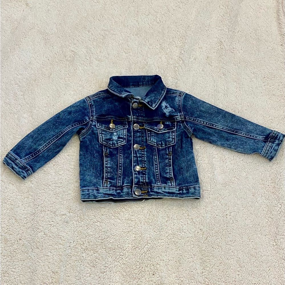 NWOT Wonder Nation Distress Dark Blue Acid Wash Jean Jacket for Kids - Picture 2 of 6